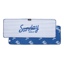 blue and white pinstripe golf towel by sunday golf 